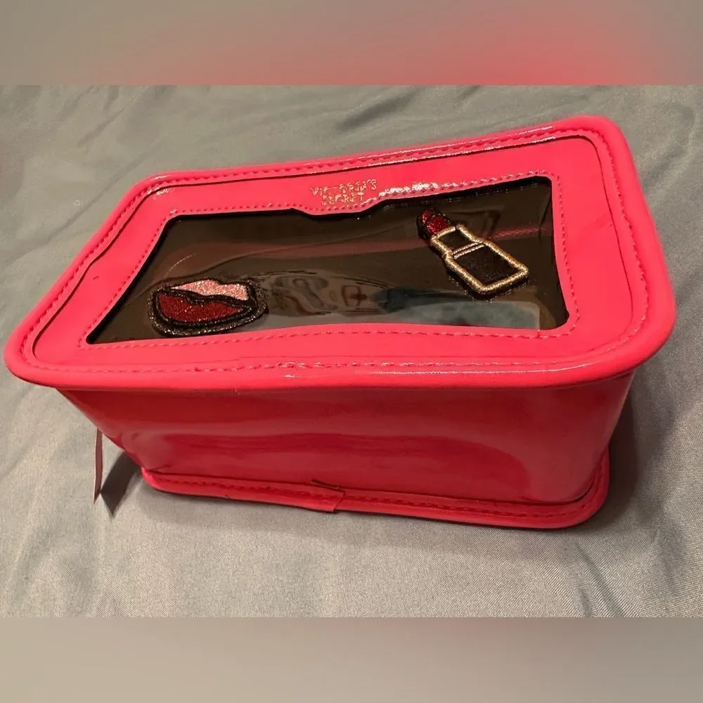 Victoria's Secret Cosmetic Case Clear Pink Patches Beauty Travel Makeup …
